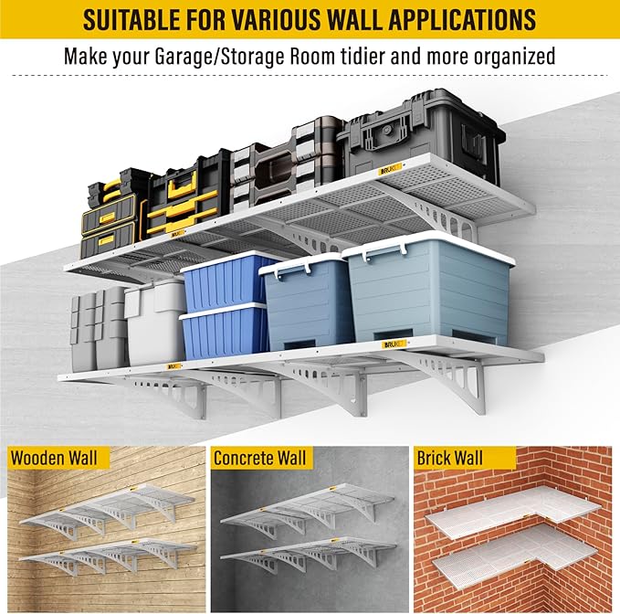 4Pack 2x3ft Adjustable Metal Garage Wall Shelving Heavy Duty Garage Storage Shelf Wall Mounted White
