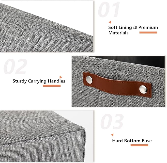DULLEMELO Large Storage Baskets, 3 Pack Foldable Storage Baskets Bins for Colthes Organizer, Fabric Storage Organizer Baskets for Shelves Closet Nursery Toy Storage(Gray)