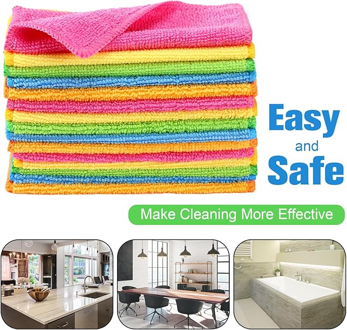 Tanlade Microfiber Cleaning Cloth 6"x6" Cleaning Rags Reasonable Kitchen Towels Microfiber Towels Cars Wash Dry Erase Cloth (Green/Blue/Yellow/Pink/Orange,30 Pcs)