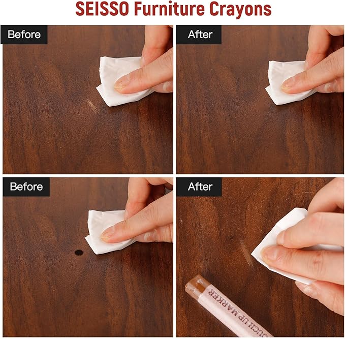 SEISSO Furniture Repair Crayon, 6 Pcs - Wood Filler Sticks, Scratch Repair Wax, Furniture Marking Repair - Scratch, Hole, Table, Wood Floor, Guitar, Covering, Instrument Fill Sticks -Red Cherry