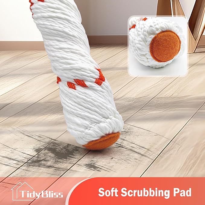 Self Wringing Twist Mop for Floor Cleaning, 57.5 inches Long Handle Cotton String Mop with Wringer, Washable Microfiber Wet Mop with Scouring Pad for Hardwood, Tile, Bathtub, Kitchen