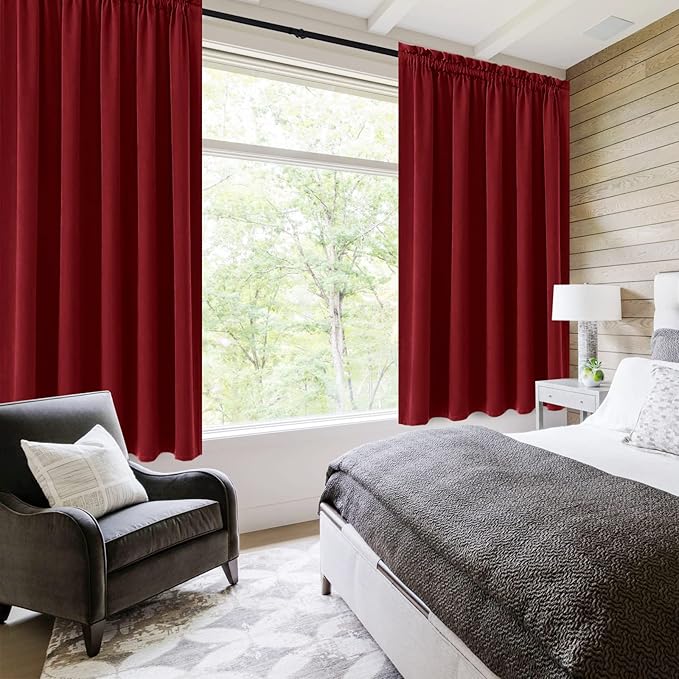 DWCN Blackout Curtains for Bedroom – Rod Pocket Thermal Insulated Noise Reducing Noise Reducing Drapes for Living Room, W 60 x L 63 Inch, 2 Panels, Burgundy