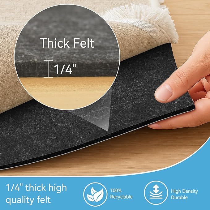 Warmstar 3x5 FT Non Slip Rug Pad,100% Waterproof Felt Rug Pad for Hardwood Floors,1/4” Thick Soft Carpet Pad with Natural Rubber Backing, Secure Grip & Floor Protection