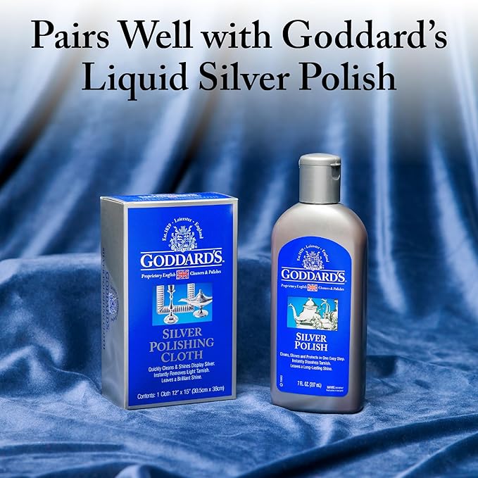 Goddard's Silver Polishing Cloth for Jewelry, Remove Tarnish on Plated or Sterling Silver, Gold, Antiques, and Leaves Tarnish Protection, 1 Cloth