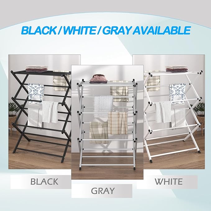 Household Indoor Folding Clothes Drying Rack, Dry Laundry and Hang Clothes,Towel Rack for Storage (White)