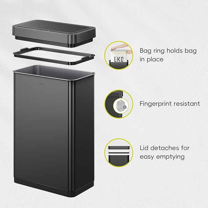 EKO Mirage X 80 Liter / 21.1 Gallons Motion Sensor Trash Can, Automatic Large Kitchen Trash Can Touchless, Stainless Steel, Matte Black