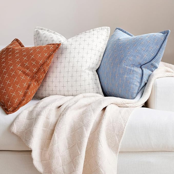 ZWJD Fall Pillow Covers 18x18 Set of 2 Soft Polyester Textured Pillow Covers with Stylish Flange Edge Cozy Farmhouse Throw Pillows for Couch Bed Sofa Living Room