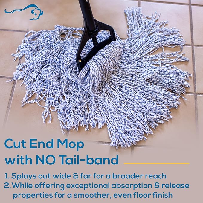 KLEEN HANDLER Cut End Finish Mop | 1.25" Universal Headband Maximum Absorption Finishing Mop, Case of 24