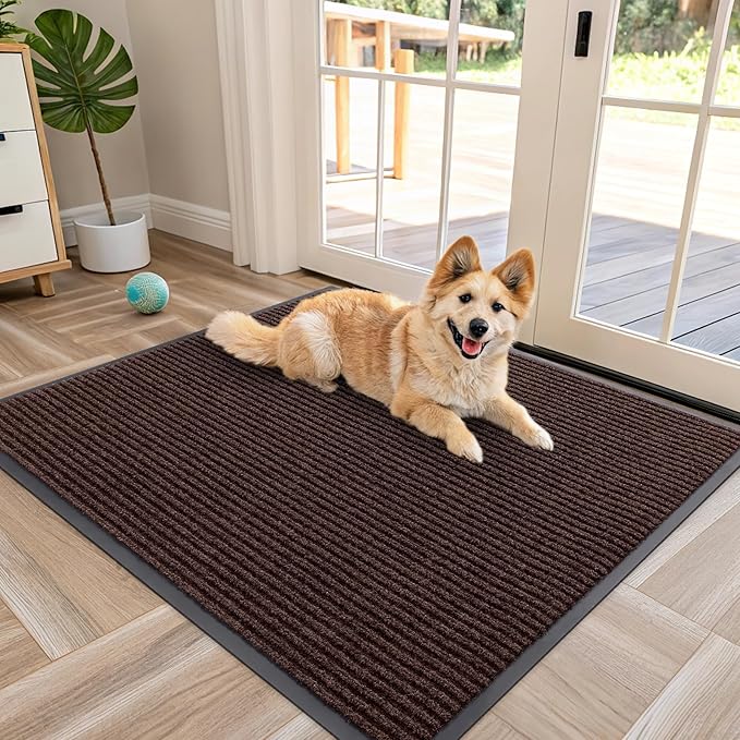 OLANLY Front Door Mat Indoor Outdoor Entrance, Waterproof Heavy Duty Doormat, Fade Resistant, Low Profile, Easy Clean Patio Porch Welcome Floor Mats for Entry, 40x32, Brown