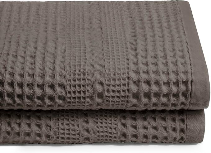 GILDEN TREE Waffle Towels for Bathroom, 100% Cotton Quick Dry Towel, Waffle Bath Towels Large, Absorbent Lightweight Travel Towel, Bath Towels Set of 2, Classic Style (Stone)