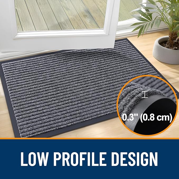 OLANLY Front Door Mat Indoor Outdoor Entrance, Waterproof Heavy Duty Doormat, Fade Resistant, Low Profile, Easy Clean Patio Porch Welcome Floor Mats for Entry, 35x23, Grey
