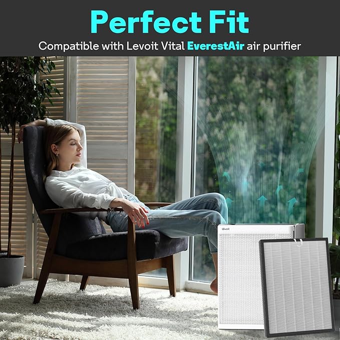 Leemone EverestAir Replacement Filter for LEVOIT EverestAir/EverestAir-P Air Purifier, True HEPA, High Efficiency Granules Activated Carbon, EverestAir-RF, 2 Pack