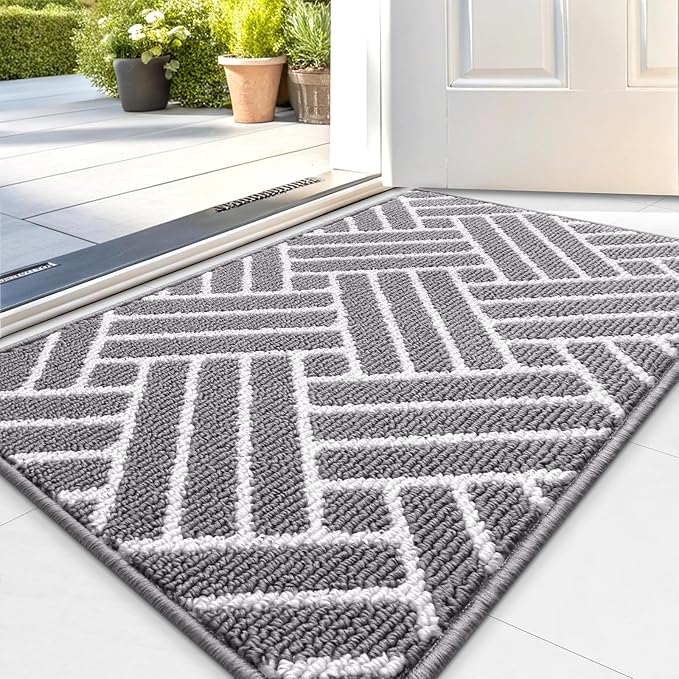 OLANLY Indoor Door Mat, 32x20 Inch, Dirt Resistant and Absorbent, Non-Slip Rubber Backing Floor Mats, Easy Clean Low-Profile Doormat for Entryway, Front Door, and Inside Entrance, Grey