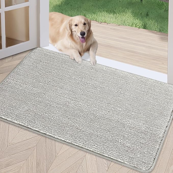 REFETONE Indoor Doormat, Front Door Mat 32"x48" Absorbent Rubber Backing Non Slip Back Door Mats, Washable Low-Profile Inside Floor Mat Door Rugs for Entryway, Resist Dirt Mud Mat for Dogs, Grey