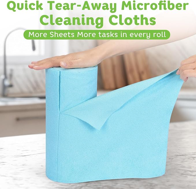 Matthew Microfiber Cleaning Cloth Roll 72Pack (12" x 12") Reusable Paper Towels&Washable Tear Away Towels,Ultra Water Absorbent Lint&Streak Free Cleaning Rags for Glass,Dishwash,Bathroom,Cars-Blue