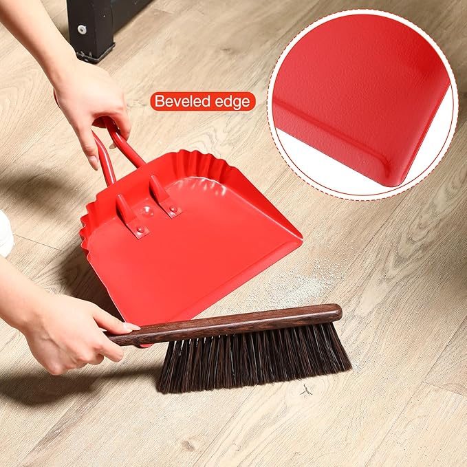 Mumufy 4 Pack 12 inch Heavy Duty Metal Dustpan Large Wide Dust Pans for Household Handheld Wide Scooper and Debris Cleaning Tool Ideal for Home and Commercial Use(Red)