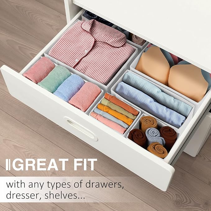 Criusia Drawer Organizer Clothes, 8 Pack Underwear Drawer Organizer, Foldable Closet Organizers and Storage Dresser Drawer Dividers for Clothes, Socks, Scarves, Ties (White)