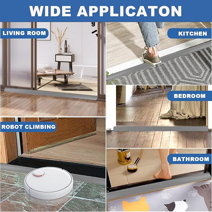Vinyl Door Threshold Flooring Transition Strip Self Adhesive Carpet Edging Strip for Laminate Doorway Edge Threshold from 2/5" to 3/5" (Gray, 6.6 Ft)