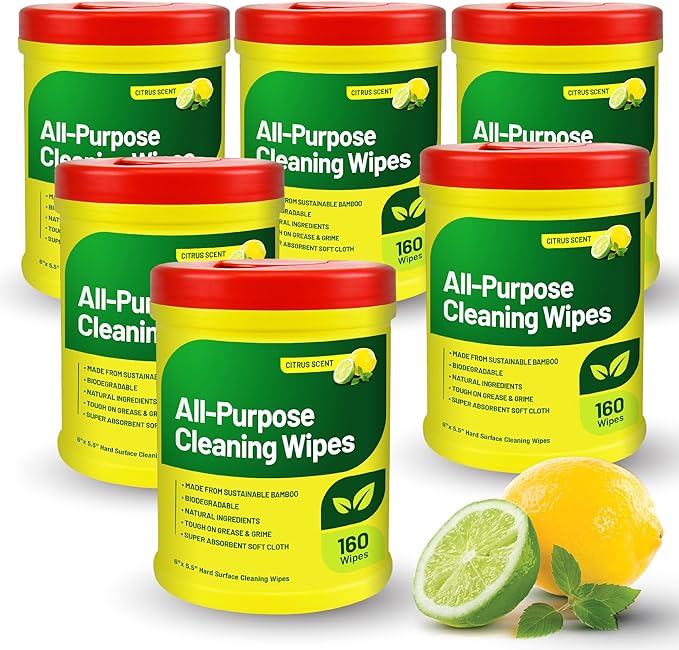 RTS Companies Inc All-Purpose Cleaning Wipes, Citrus Scent, Biodegradable, Multi-Surface, 160 Wipes (6 Pack)
