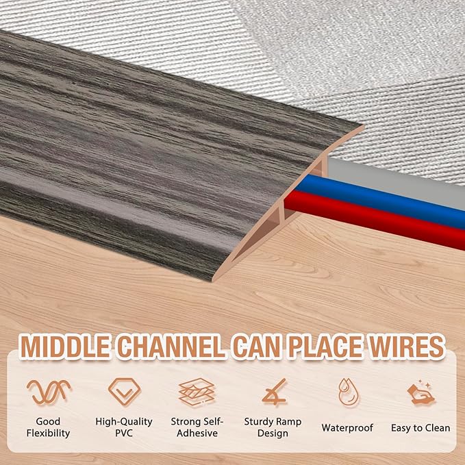 Floor Transition Strip Self Adhesive Vinyl Door Threshold for Doorways Carpet Edging Trim Overlap Edge Reducer for Laminate Floor, Carpet, Tile (Grayish Brown Wood Grain, 3/5" to 4/5", 10Ft)