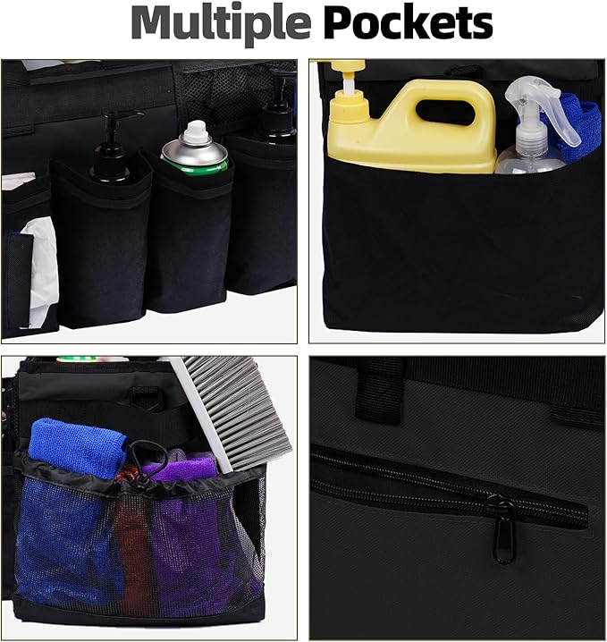 Large Cleaning Supplies Bags for Housekeepers, Professional Wearable Cleaning Supply Caddy for House Cleaners Detail Car Cleaning Supplies Organizer Tote with Handle, Black