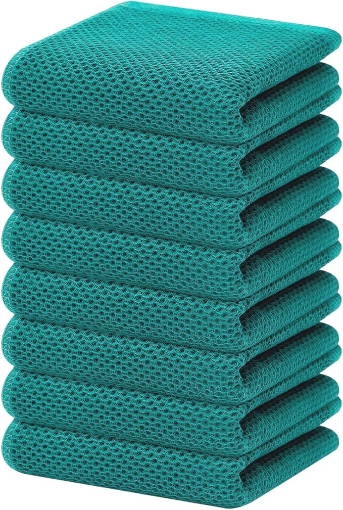 Homaxy 100% Cotton Waffle Weave Kitchen Dish Towels, Ultra Soft Absorbent Quick Drying Cleaning Towel, 13 x 28 Inches, 8-Pack, Teal
