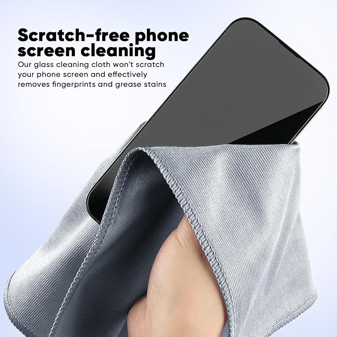 HOMEXCEL Microfiber Glass Cleaning Cloths 6 PK, Lint Free Streak Free, Reusable Microfiber Cleaning Cloth for Cleaning Windows, Glasses, Mirrors, Screens, Stainless Steel, and More, Grey-14”×16”