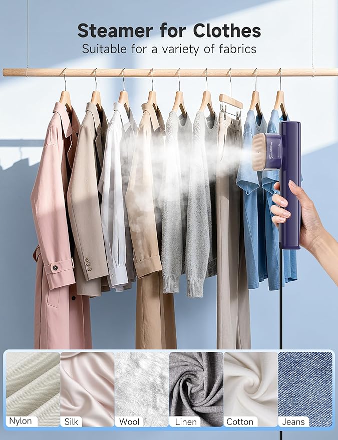 Steamer for Clothes Portable Handheld Garment Steamer,15s Fast Heat-up,100ml Tank,Steamer Ironing Gloves,25 Minutes of Continuous Ironing for Travel and Home(Indigo)