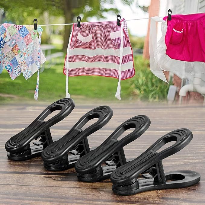 Tinfol Black Plastic Hanger Clips, 24PC Strong Pinch Grip Coat Clips for Skirt Pant Hangers, Multi-Purpose Clothes Hanger Clip for Rounded Hangers
