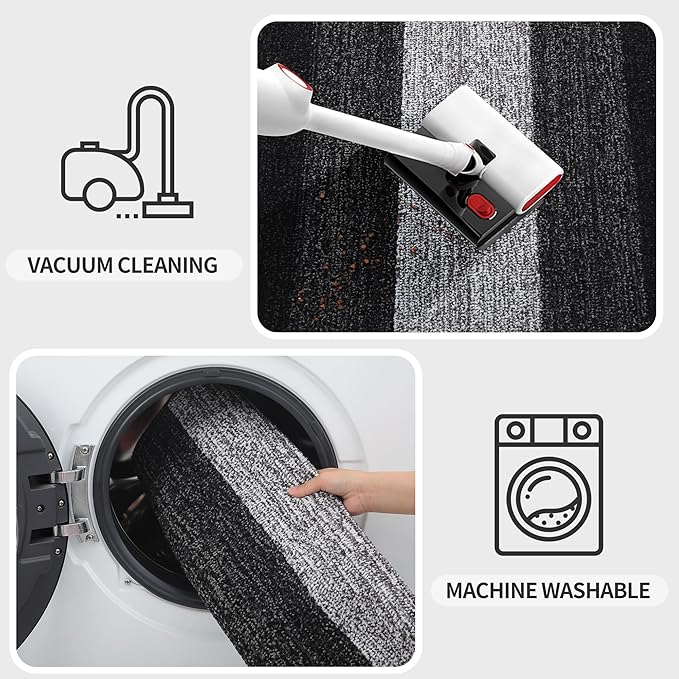 Kitinjoy Indoor Outdoor Door Mat, 59x24 Non-Slip Absorbent Dirt Trapper, Low-Profile Washable Inside Entrance Front Floor Mat, Sturdy Soft Entry Doormats for Entryway, Black