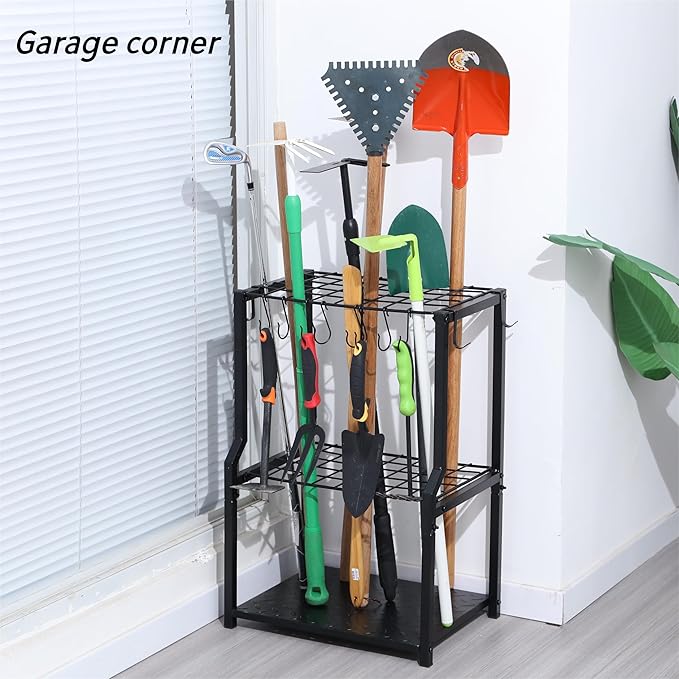 Garden Tool Organizer,Yard Tool Rack Heavy Duty,Free Standing for Garage Corner,Garage Organization,Garage Organizers and Storage,Garden Tool Holder for Lawn,Shed,Outdoor,Metal