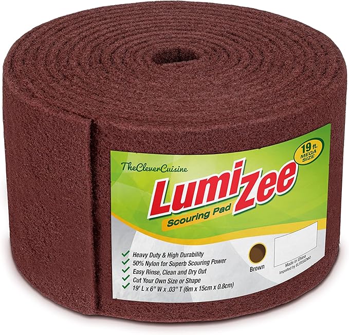 Heavy Duty Scrubbing Pad Roll 19ft Ultra Size Sponge Scouring Pad Brown19ft x 6in x 0.3in (6m x 15cm x 8mm) Tough Stains and Grime Clean Kitchens Floors Bathrooms Walls Windows