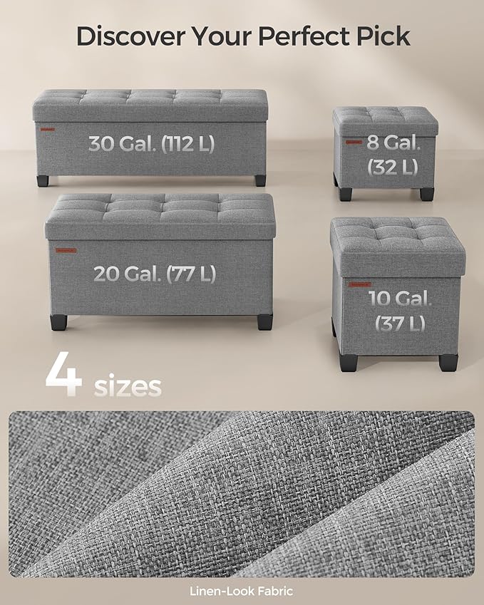 SONGMICS Storage Ottoman Bench, Foldable Foot Rest with Legs, 15 x 43 x 15.7 Inches, End of Bed Bench, Storage Chest, Load up to 660 lb, for Living Room, Bedroom, Entryway, Dove Gray ULSF018G02