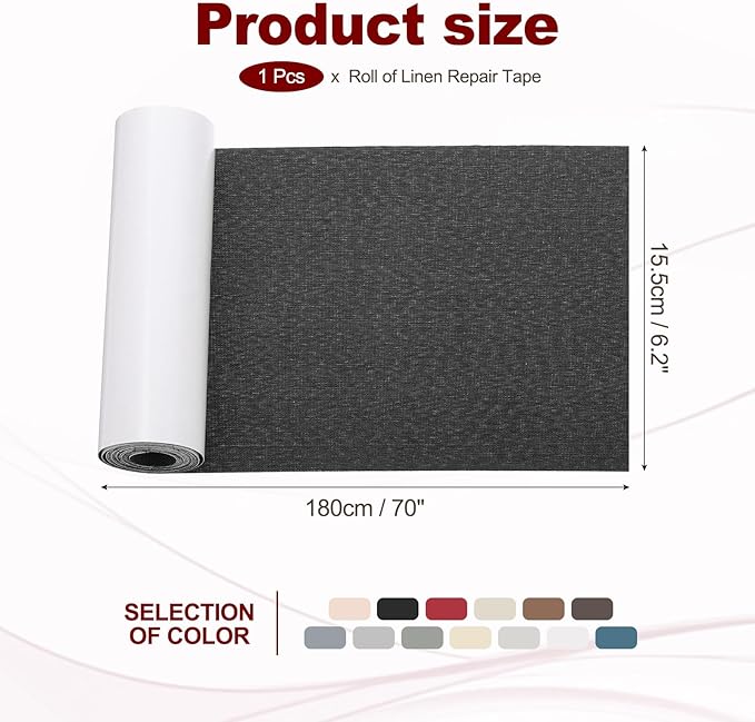 PATIKIL 70x6.2 Inch Linen Repair Tape, Repair Fabric Patch Self Adhesive Couch Patch Line Repair Patch for Furniture Sofa Car Seats Office Chairs, Black