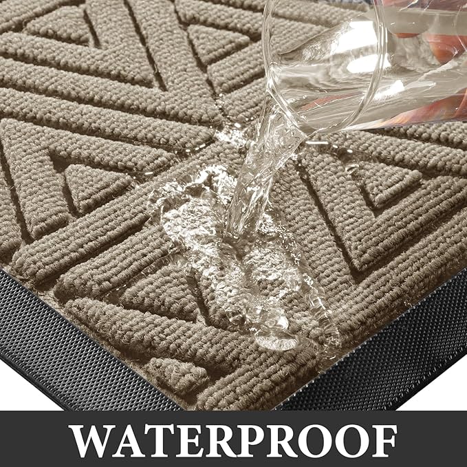 Yimobra Large Door Mat 36x24, All-Weather Waterproof Non-Slip Welcome Matt Outdoor, Heavy Duty Non Slip Doormat for Entryway for Patio and Garage Indoor, Easy Clean, Beige