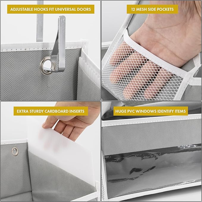 HOMELUX THEORY 1 PC Heavy Duty Over the Door Organizer 55x14x6.7, 6 Large Front & 12 Side Pockets, Hanging Storage Closet Door Organizer for Bedroom, Bathroom and Baby Nursery Storage (Baby Blue)