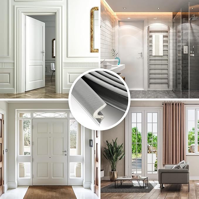 Weather Stripping Door Seal Strip Soundproof Q Foam Tape, Exterior Door Insulation Strip for Large Gap, Easy to Install(Grey, 26FT)