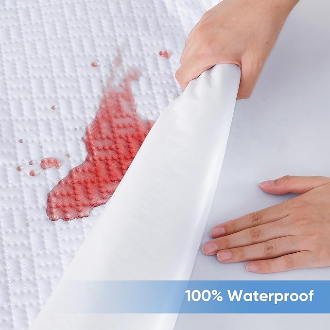 Cooling Waterproof Mattress Protector Queen Size, Mattress Cover 3D Air Fabric Mattress Pad Cover Smooth Soft Breathable Noiseless, 8''-21'' Deep Pocket