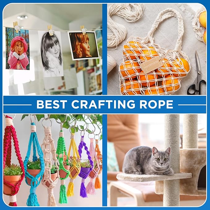 TECEUM Cotton Rope 3/16” (5 mm) – 100 FT – Strong All-Purpose Braided Rope – Natural Cotton – for Crafting, Сamping, Clothes Line, DIY, Indoor & Outdoor Use – Yellow