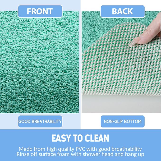 Non-Slip Bathtub Mat, Anti Slip Shower Mat, Fast Drying Bathtub Mats, Foot Scrubber Mat, Anti Slip Mat for Tub, Floor, Bathroom, Kitchen, Home, Hotel (Light Green 24"×24")
