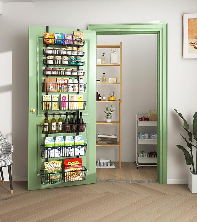 9-Tier Over The Door Pantry Organizer, Pantry Storage and Organization, Black Metal Hanging Spice Rack Seasoning Shelves Door, Wall Mount for Home & Kitchen, Laundry Room Bathroom Organization