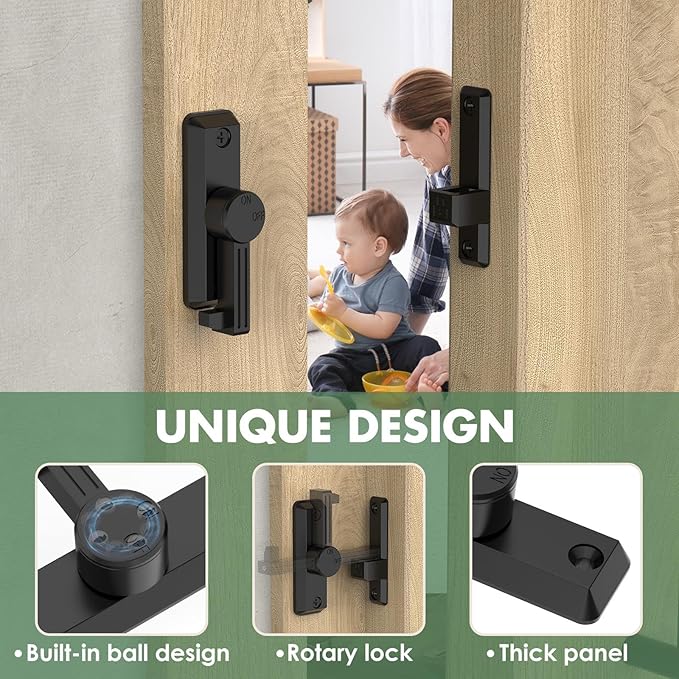 Barn Door Lock Latch, 90/180 Degree Flip Sliding Door Latch for Garage, Bedroom, Cabinet, Sturdy Zinc Alloy Security 90 Degree Lock (Black-2 Pcs)