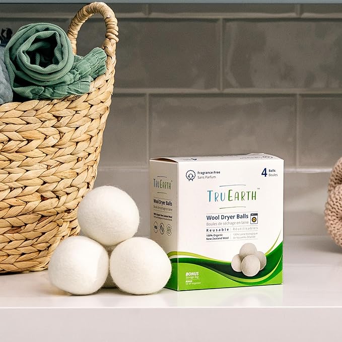Tru Earth Wool Dryer Balls, Set of 4 XL 100% Wool Anti-Static Balls for Laundry, Reusable & All Natural