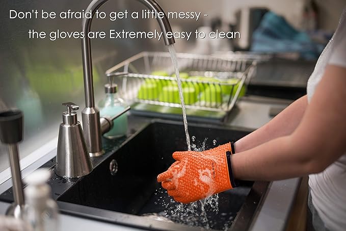 KITCHEN PERFECTION Silicone Smoker Oven Gloves -Extreme Heat Resistant BBQ Gloves -Handle Hot Food Right on Your Smoker Grill Fryer & Pit | Waterproof Oven Mitts |Superior Value Set+3 Bonuses