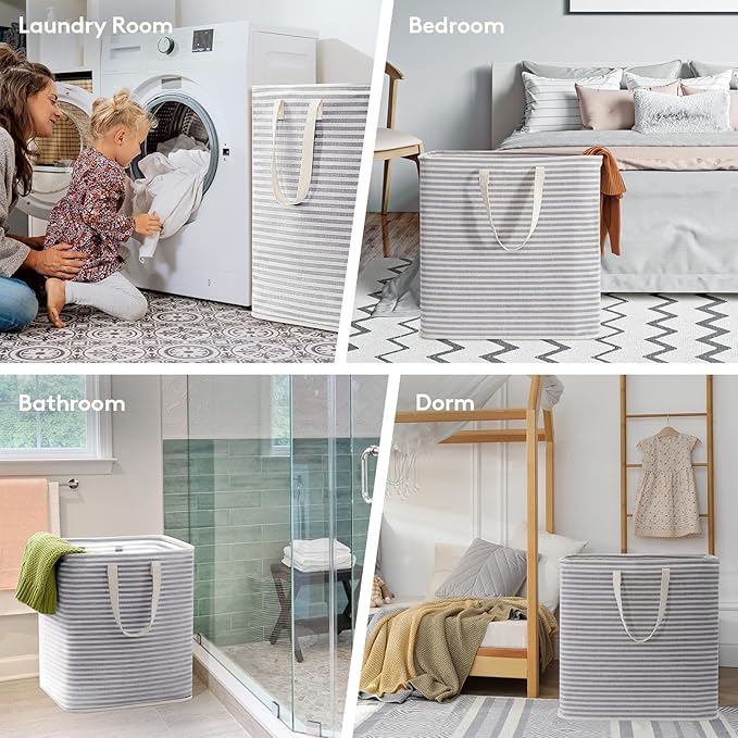 Lifewit 3 Pack Laundry Hamper Large Collapsible Laundry Baskets, Freestanding Waterproof Clothes Hamper with Easy Carry Handles in Laundry Room Bedroom Bathroom College Dorm for Adults, Grey, 3 x 90L