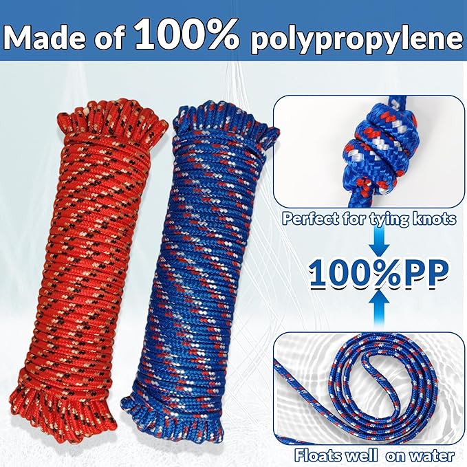 Diamond Braided Polypropylene Rope Nylon Mix Thick Heavy Duty Ropes 1/4 inch 100ft High Strength Perfect for Clothesrope Camping Hiking and Other Outdoor Activities 1/4 100ft 4Pack Rope