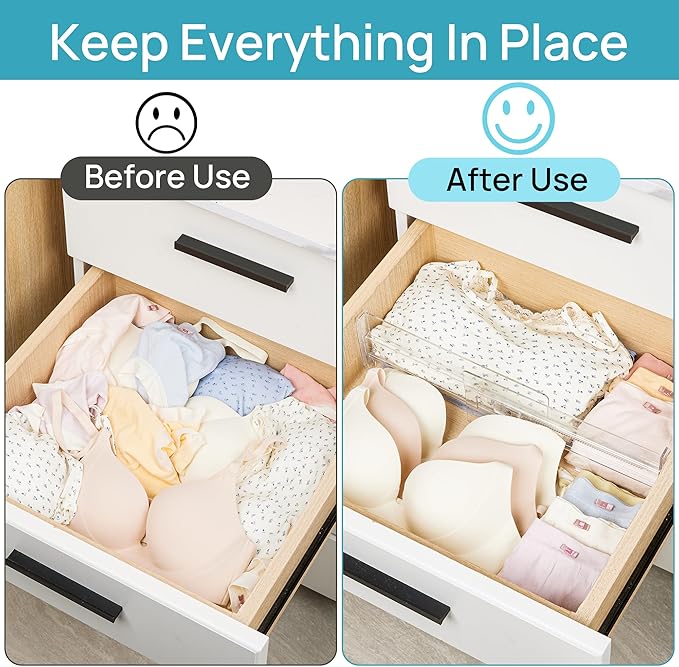 Vtopmart 12 Pack Drawer Dividers for Clothes, 4" High 10.2"-16.6" Adjustable Expandable Dresser Drawer Organizer, Clear Plastic Separators for Dresser, Baby Clothing, Underwear, Cosmetic, Toiletries