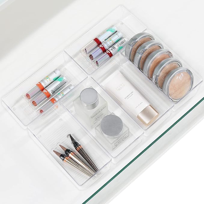 Simple Houseware Clear Drawer Organizer for Office Bin Desk Storage, 3.25"x 6.25", 6 Packs