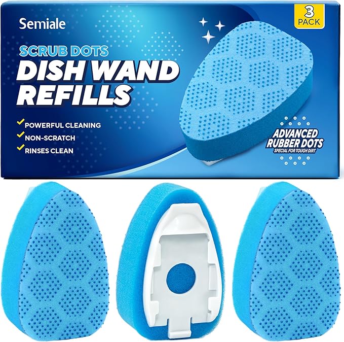 Scrub Dots Dishwand Refills Sponge Heads, Dish Wand Refill, Scrubber Replacement Head, Non Scratch Brush Soap Filled Dispensing Handle,Heavy Duty Dishwashing Pads Dispenser Dishwasher Cleaning