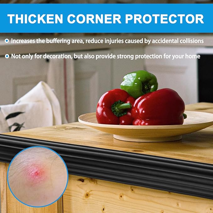 Wall Corner Protector Peel and Stick Corner Trim Molding Flexible Inside & Outside Wall Edge Guard Self Adhesive Moulding Trim for Edge Use, Black, 1.6” W x 10’ L